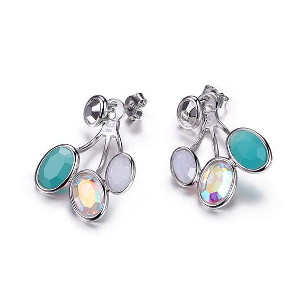 ER2LC3697-W Sterling Silver Blue Lace Green Quartz and White Crystal Front and Back Jacket Earrings