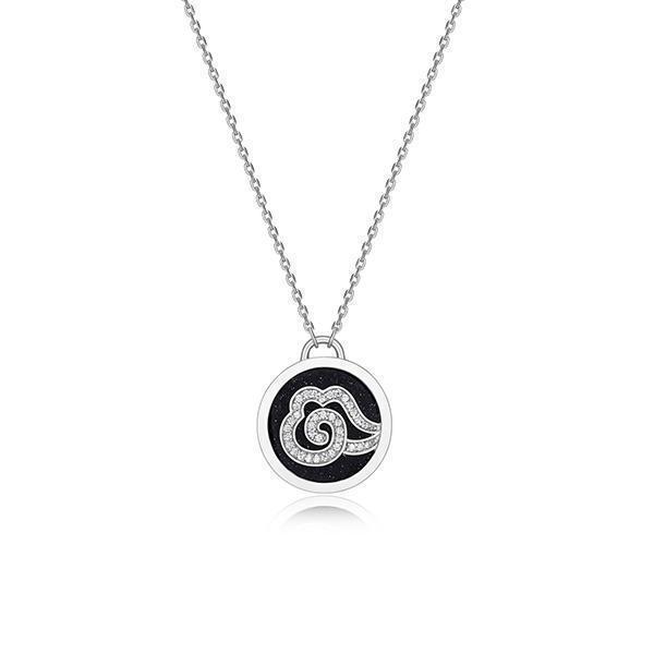 NR0LBS9-W "Protect Air" Blue Gold Stone and Pave Cubic Zirconia Cloud Motif Necklace