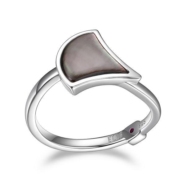 RR4LABZA9-W-7 Sterling Silver DELTA Triangular Gray Mother of Pearl Ring Size 7