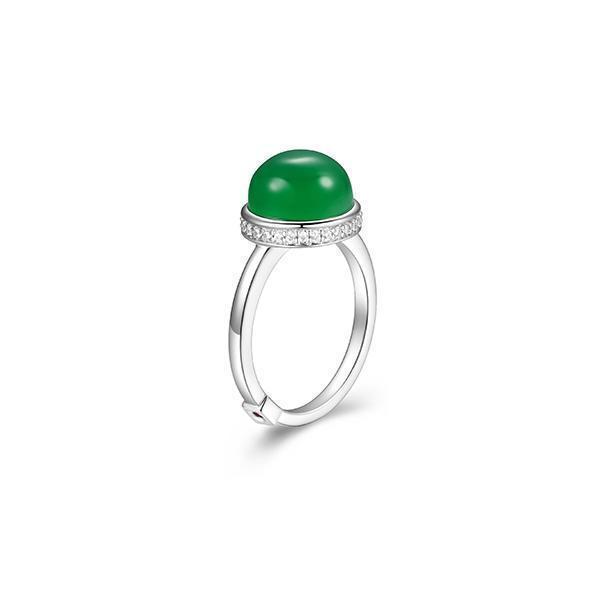 RR4LAJB-W-8 "Pivot" Genuine Green Agate & Cubic Zirconia Statement Ring - Silver