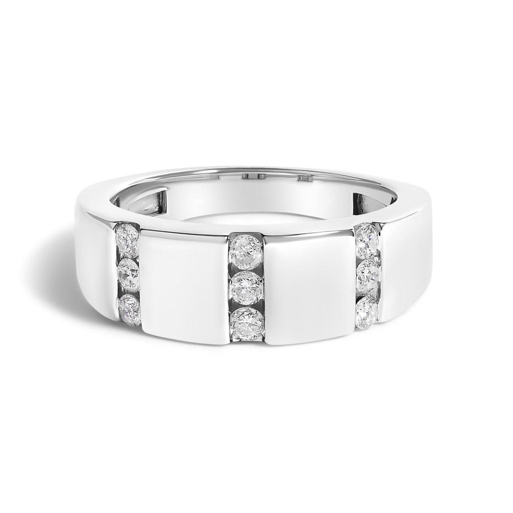 Men's .925 Sterling Silver 1/2 Cttw Diamond Triple Three Stone Row Band Ring (H-I Color, I1-I2 Clarity) Ring Size-10.5