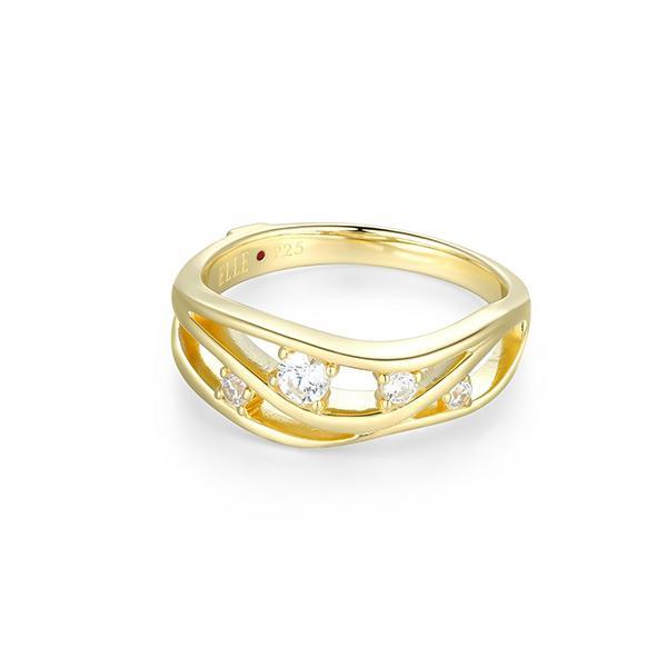 R34LAKH00-Y-8 Sterling Silver BETWEEN Wavy Ring Cubic Zirconia Ring Size 8