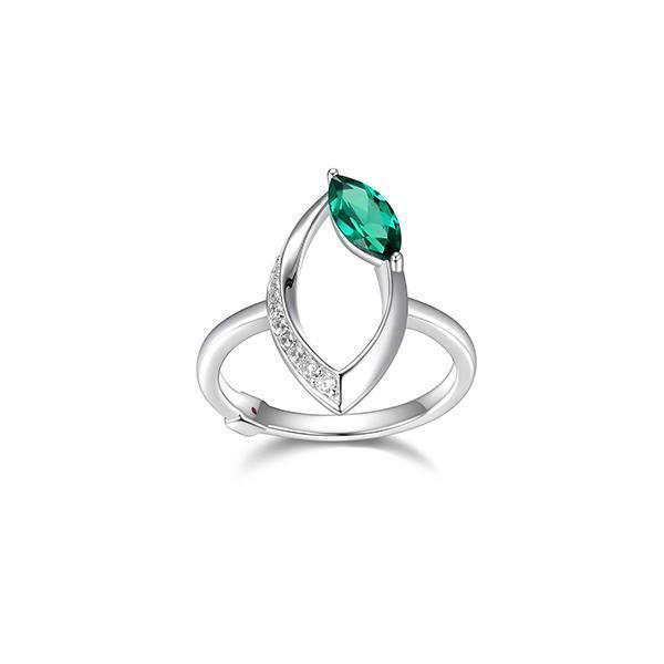 RR4LADW-G-6 "Swing" Emerald and Pave Cubic Zirconia Marquise Shape Ring  - Silver