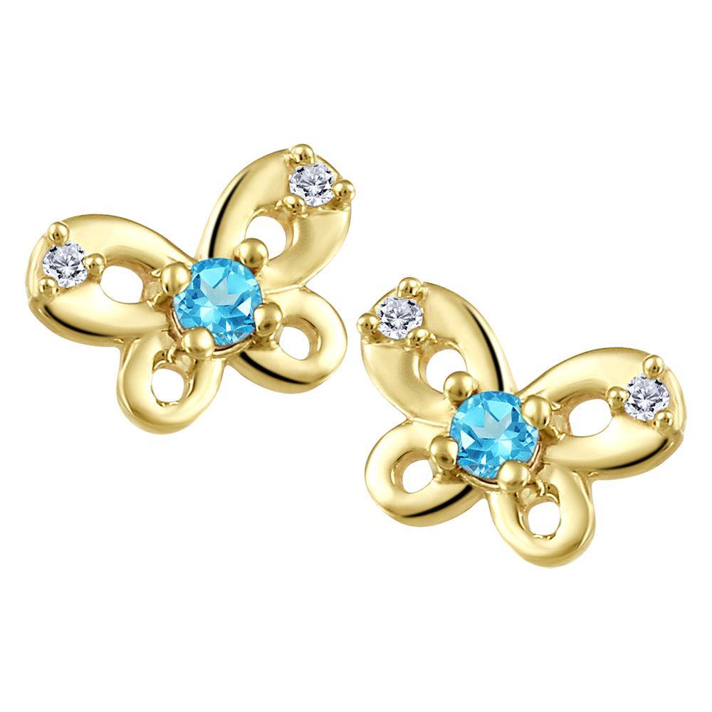 CJ Diamond 10k Gold Aquamarine Butterfly Earrings  - Gold