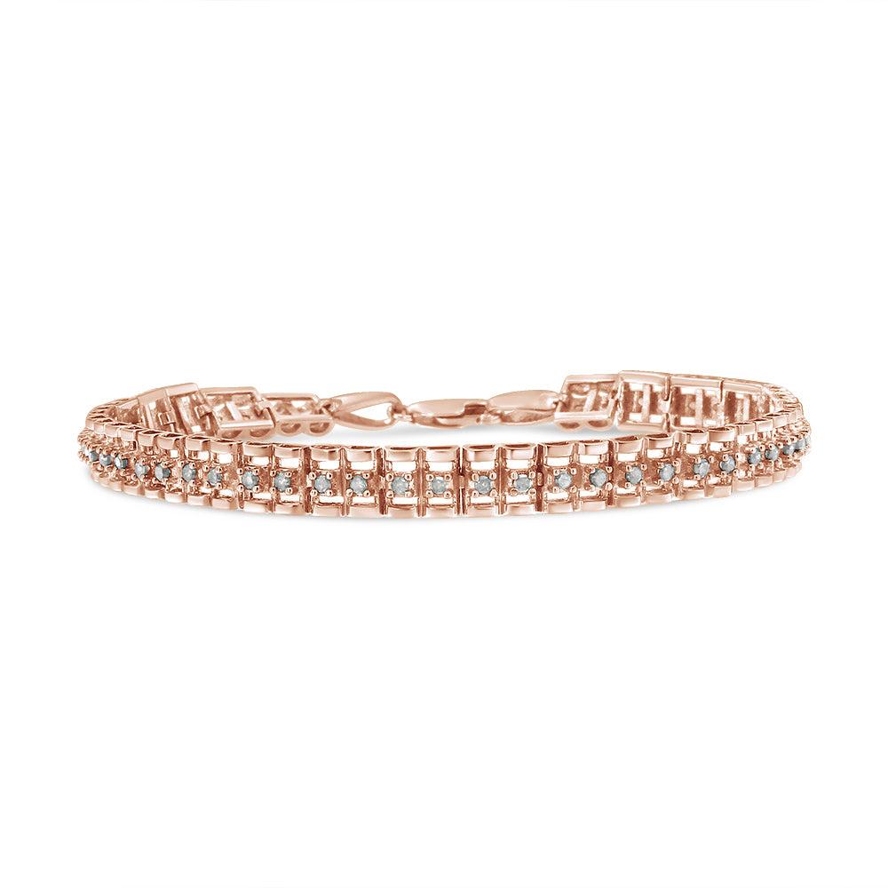 .925 Sterling Silver Diamond Double-Link 7" Tennis Bracelet (I-J Color, I3 Clarity) - Rose
