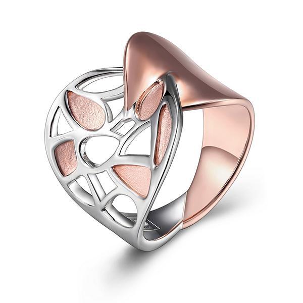 RR4LA6XA0-2T-7 Sterling Silver Rose Petal Wide Two Tone Ring Size 7