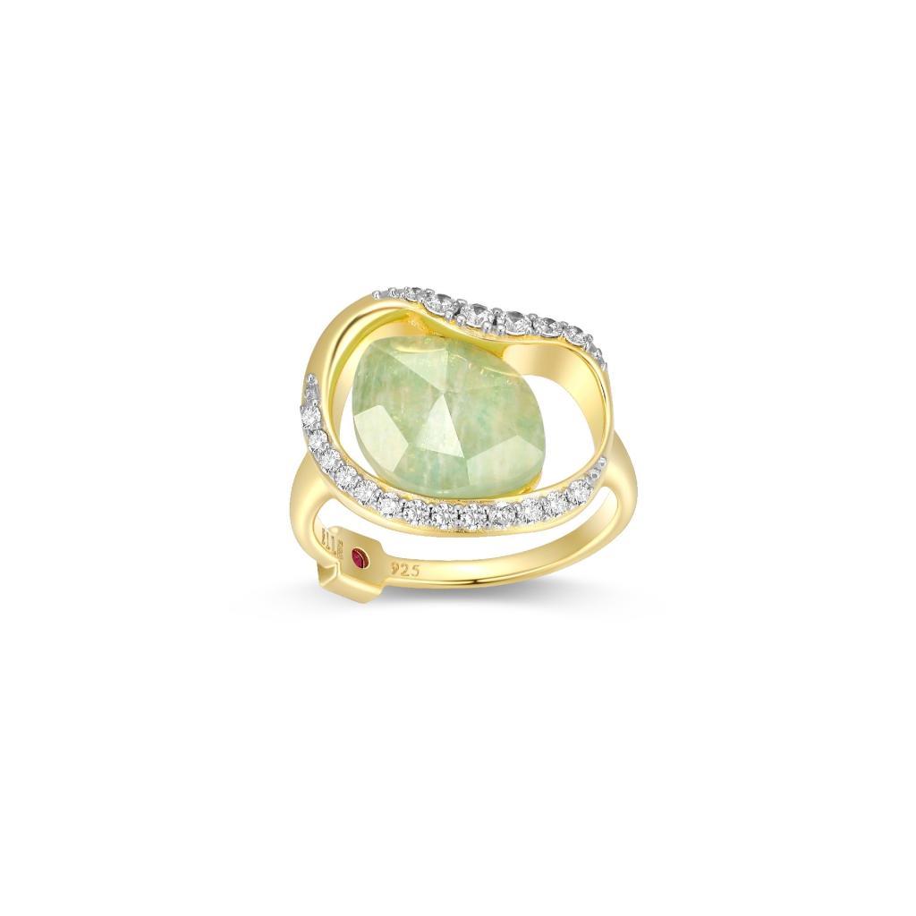 R34LAHN-Y-7 Treasure Crystal and Amazonite CZ Kidney Shape Ring Size 7