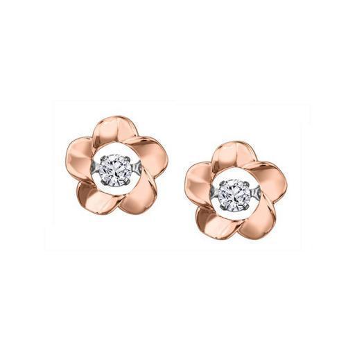 Canadian Diamond Solitaire Flower Earrings in 10K Rose Gold (0.08 CT.)