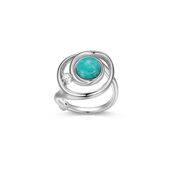 RR4LAGZGU-W-6 Sterling Silver SATELITE Peru Amazonite and Moissanite Circle Ring Size 6