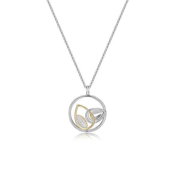 NR0LBN3-2T "Moon Shadow" Sterling Silver with Pave Cubic Zirconia Necklace