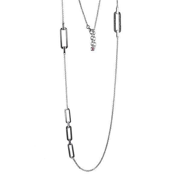NR0LBAKCG-W-28 Sterling Silver Black Swarovski Crystal Station Necklace  Size 34