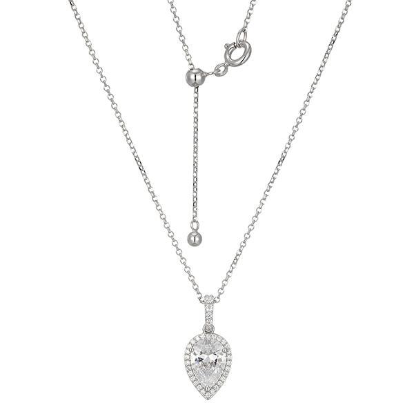 NR3AXMX00-W-19 Sterling Silver Diamondlite Cubic Zirconia Pear Halo Necklace Size 19