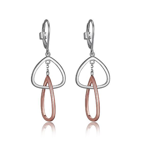 ER2LCBHA0-2T Sterling Silver TRINITY Double Link Dangle Leverback Two Tone Earrings
