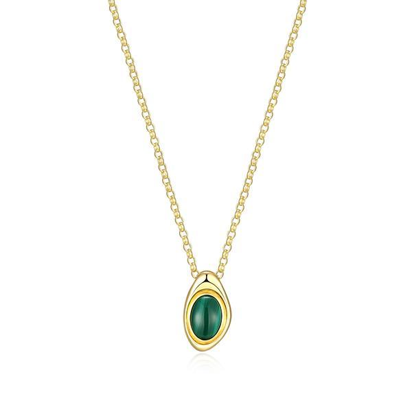 N30LC0P30-Y-17 Sterling Silver OASIS Oval Malachite Pendant Necklace Size 17