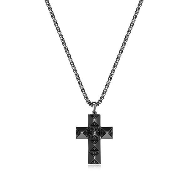 Sterling silver CJ Ethos BLACK ICE gun color gross sterling silver pendant with black sapphire