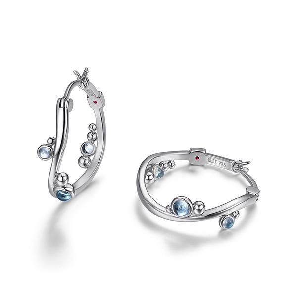 ER2LCAV12-W Sterling Silver PIXIE DUST 24mm Genuine Blue Topaz Hoop Earrings