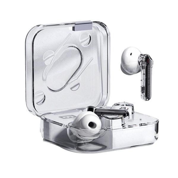 Clamshell Case Design SeeThrough Transparent In-Ear TWS Headphones Sleek Design and Superior Sound KIBW02 for Universal Cell Phone And Bluetooth Device - White