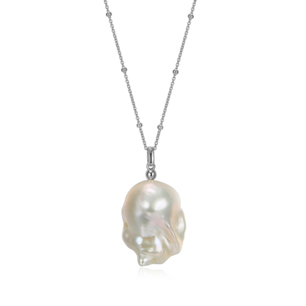 NR0LC064-W Genesis Baroque White Pearl Beaded Chain Long Necklace