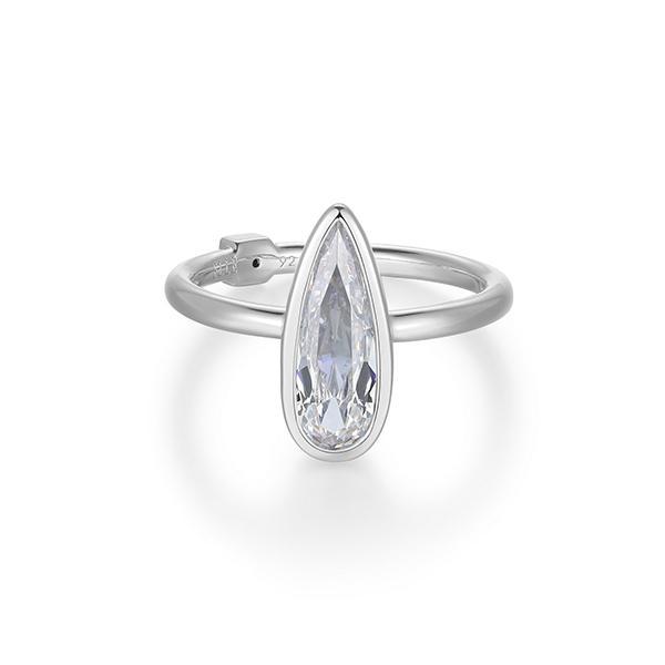 RR4LAKL00-W-8 Sterling Silver LUSTRE Long Pear Shape Cubic Zirconia Ring Size 8