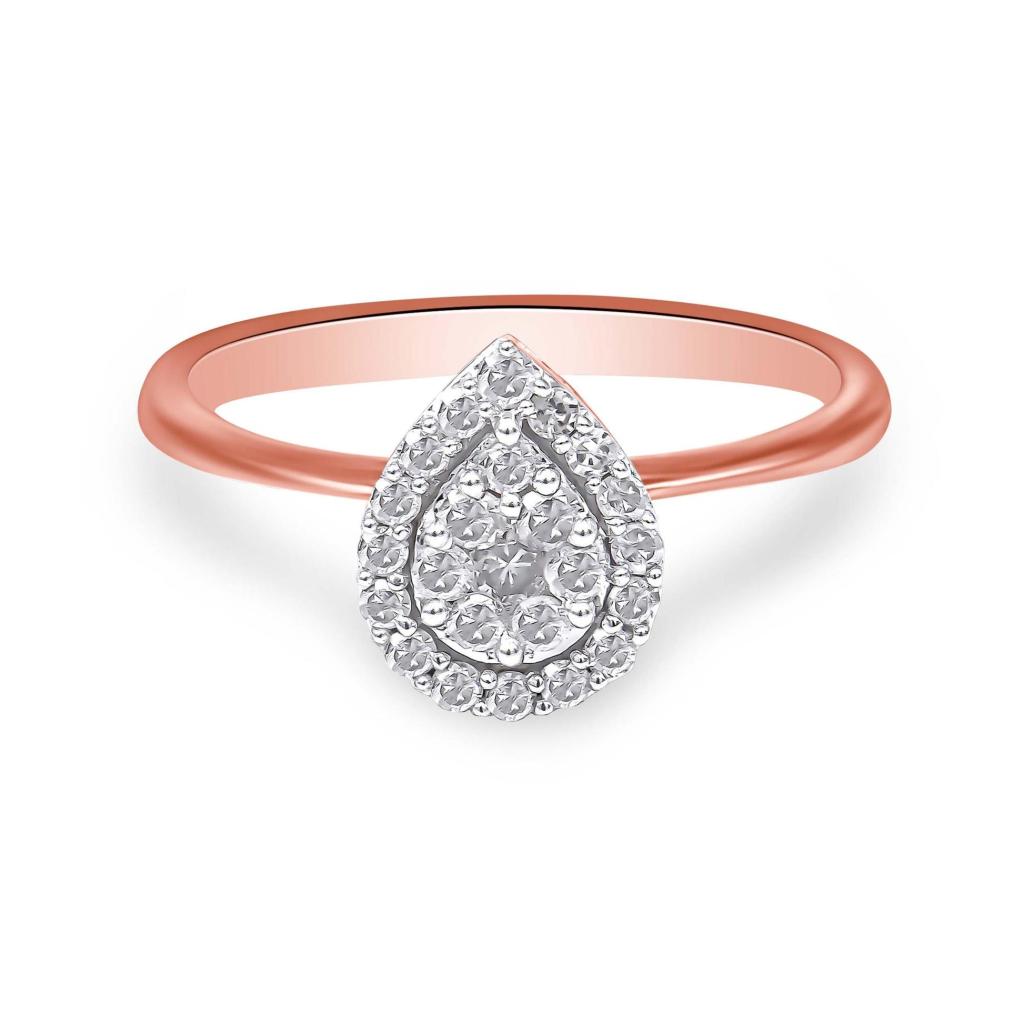10K Rose Gold 3/8 Cttw Round-Cut Diamond Pear Promise Ring (I-J Color, I2-I3 Clarity) Ring Size-8.0