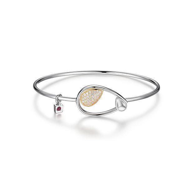 BR1LAJZ-2T "Moon Shadow" Sterling Silver Pear Shape and Pave Cubic Zirconia Bangle