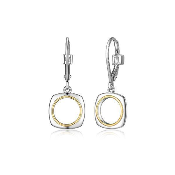 ER2LCJ1-2T "Aureole" Sterling Silver 2-Tone Open Square Drop Earrings