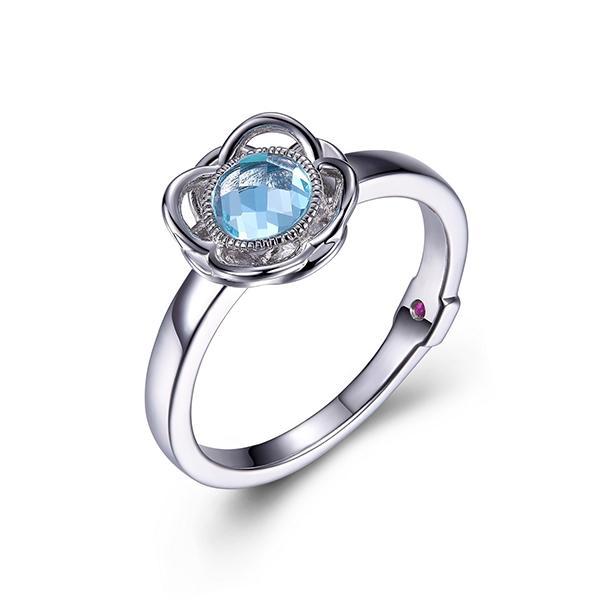 RR4LA4K12-W-8 Sterling Silver ROMANCE Genuine Sky Blue Topaz Flower Ring Size 8