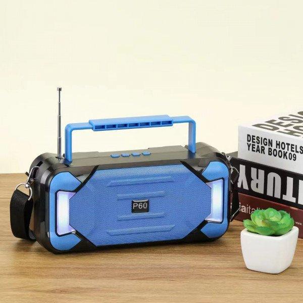Carry Handle RGB LED Lights Wireless Portable Bluetooth Speaker KIP60 for Universal Cell Phone And Bluetooth Device - Blue