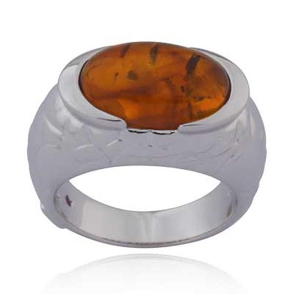 RR4L484A7G-W-8 Sterling Silver ECLIPSE Amber Ring Size 8
