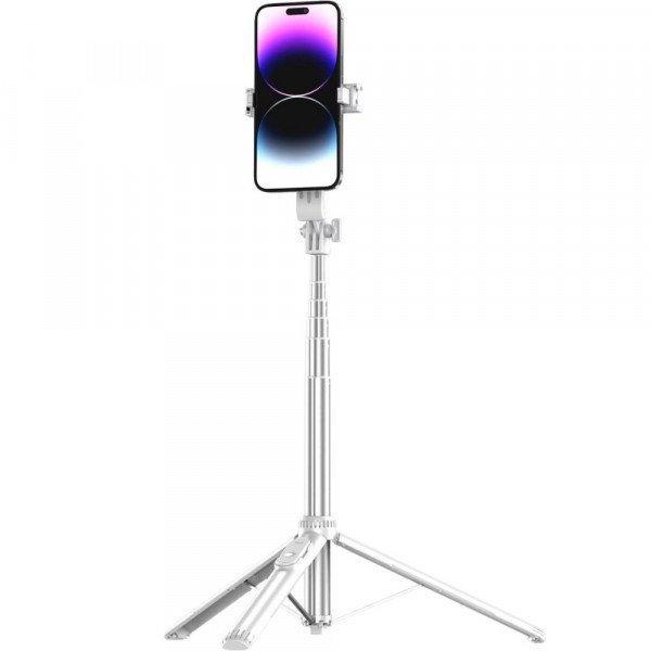 Bluetooth Selfie Stick Tripod 1.54m Extendable Stable Aluminum Rod with Magnetic Grip & Wireless Remote - White