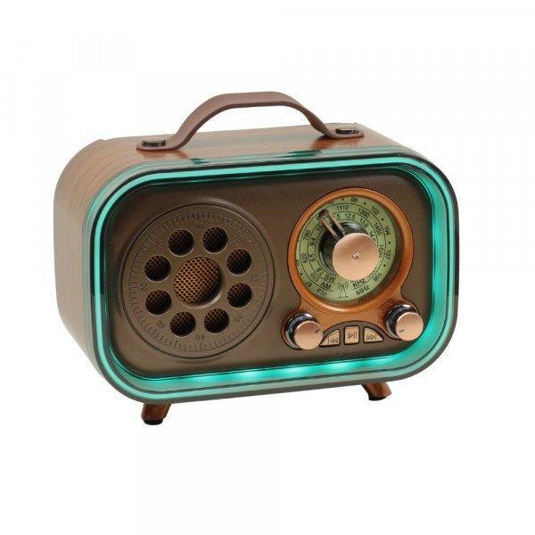 Retro Design Bluetooth Speaker with FM Radio, Colorful LED Light & Convenient Carry Handle - Brown