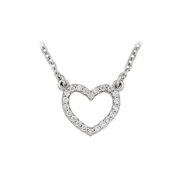 14K White Gold Small Diamond Open Heart Necklace - Silver - 14KW