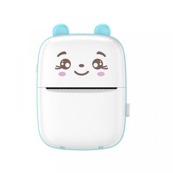 Cartoon Bear Mini Printer - Mobile Connectivity, Monochrome Black and White Printing, Compact Design A8C for Children Kid Party Outdoor and Indoor Play - Blue