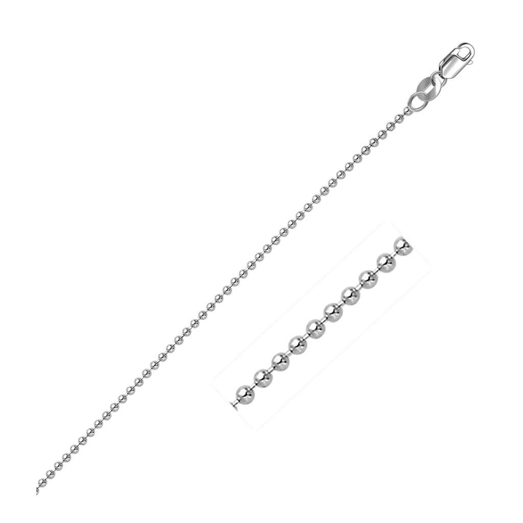 14k White Gold Bead Chain 1.5mm (1.50 mm) -18"