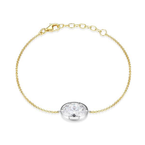 B31ADSG97-Y-6.5 Sterling Silver Diamondlite Cubic Zirconia Bezel Set Eastwest Oval Solitaire Rolo Bracelet Size 6.5