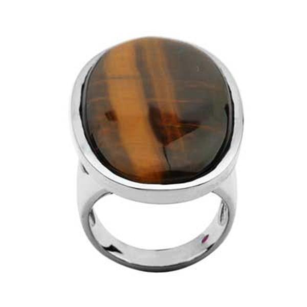 RR4L69433G-W-8 Sterling Silver Genuine Tiger Eye Wide Ring Size 8