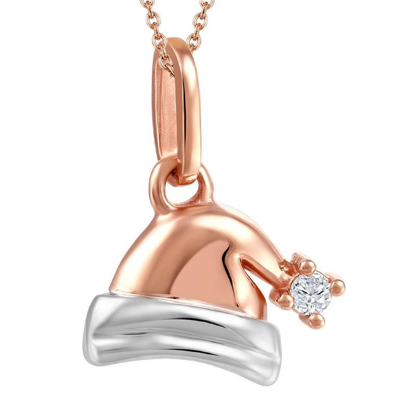 CJ Diamond 10k Gold Santa Hat Pendant - Pink and SIlver