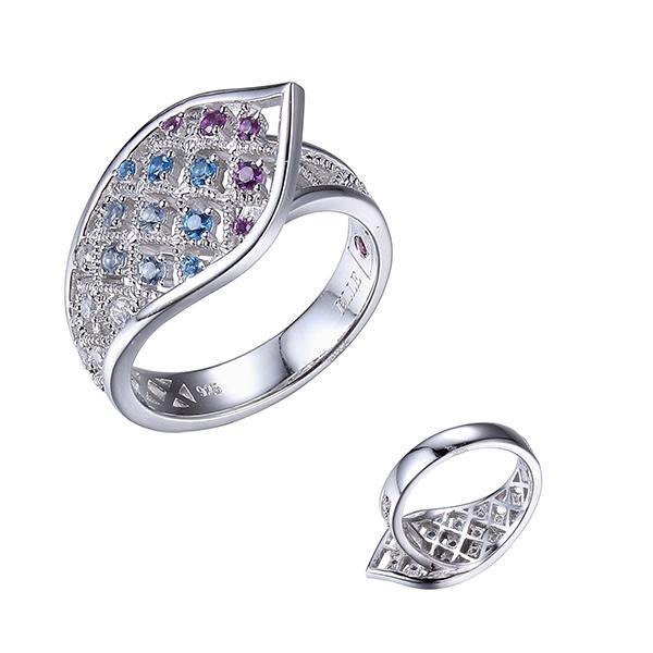 RR4LA8U97-W-6 Sterling Silver Mermaid Textured Multi-Colour Nano and Cubic Zirconia Ring Size 6
