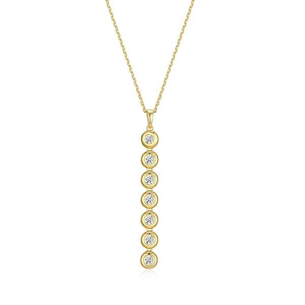 N33AXL400-Y-17 Sterling Silver Puffy Bezel 3mm Round Diamondlite Cubic Zirconia Long Drop Pendant Necklace Size 17
