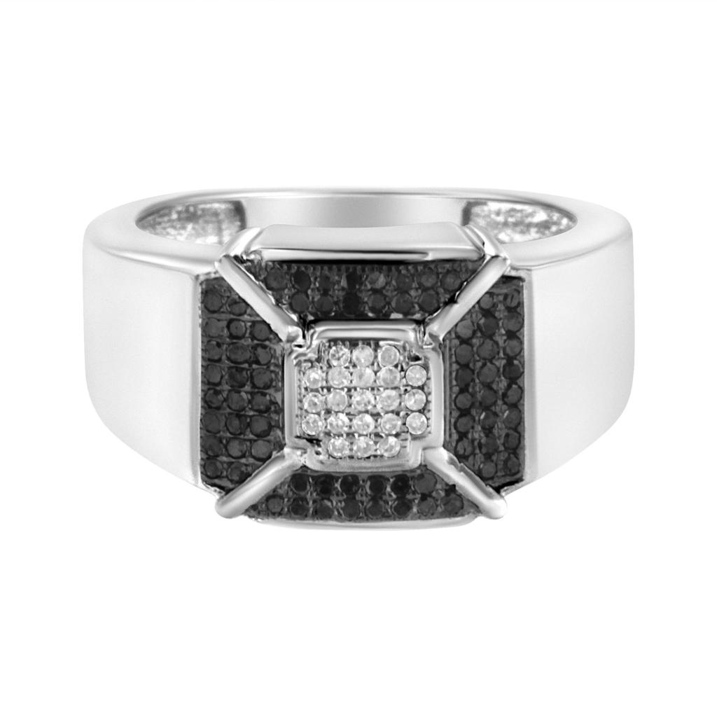 .925 Sterling Silver 3/8 Cttw Composite Enhanced Black and White Diamond Men's Band Ring (H-I, I2-I3) Ring Size-10.0