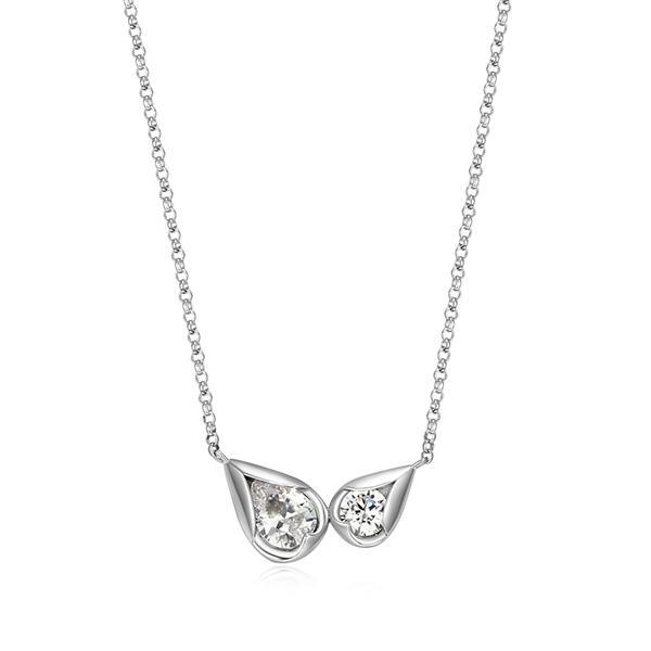 NR0LC1900-W-17 Sterling Silver TULIP Cubic Zirconia Double Pear Shape Necklace Size 17