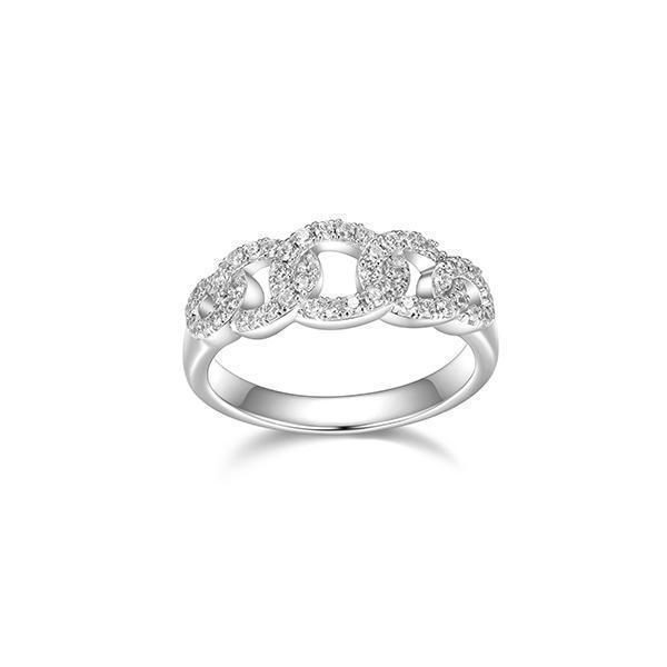 RR4Q044-W-7 Sterling Silver "Cuban Link" Curb Link with Cubic Zirconia Ring - Silver