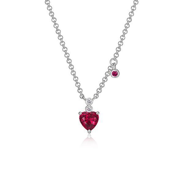 NR0LBNX0-W "Holiday Stars" Heart Created Ruby and Lab Grown Diamond Solitaire Necklace