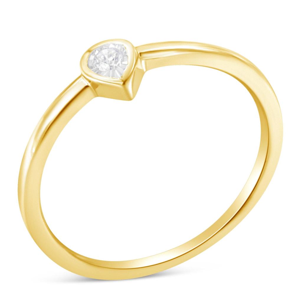 14K Yellow Gold Plated .925 Sterling Silver 1/20 Carat Diamond Teardrop Pear-Shaped Miracle Set Petite Fashion Ring (J-K Color, I1-I2 Clarity) Ring Size-8.0