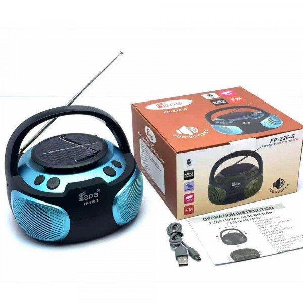 Classic CD Player Design Portable Bluetooth Speaker with Solar-Powered - Perfect for Outdoor Adventures and Sustainable Living KIFP226 for Universal Cell Phone And Bluetooth Device - Blue