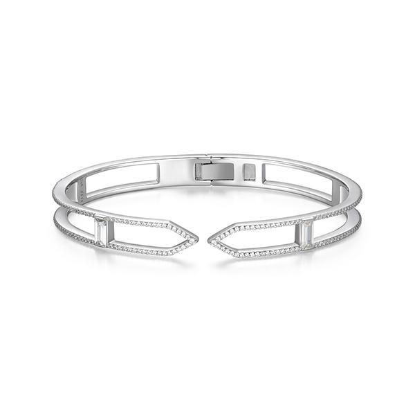 BR1LAPW0-W-6.75 Art Deco Cubic Zirconia Cuff Bangle Size 6.75