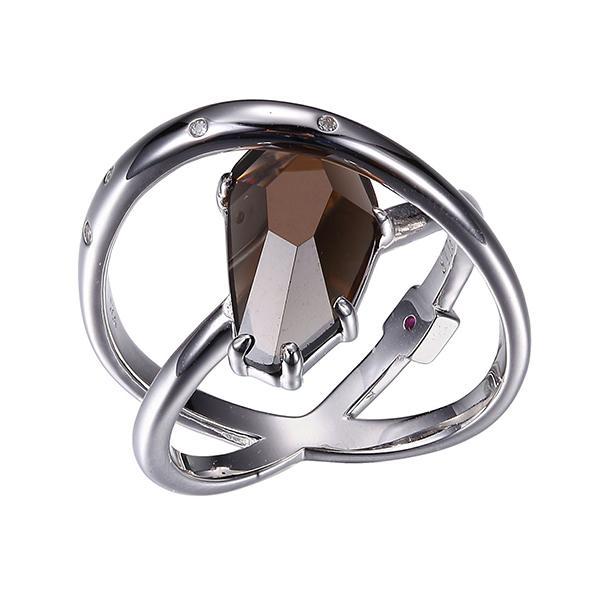 RR4LA8MCB-W-7 Sterling Silver Genuine Smoky Quartz and Cubic Zirconia Ring Size 7