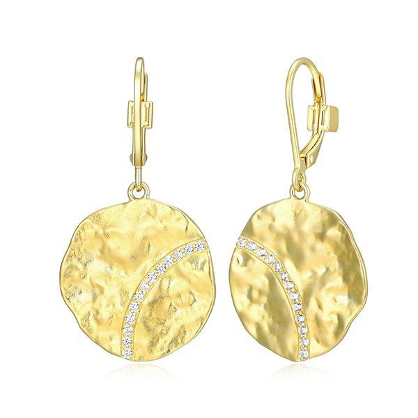 E32LCTW00-Y Sterling Silver GALAXY Matte Texture Disc 3A Cubic Zirconia Dangle Leverback Earrings