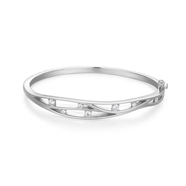 BR1LAQR00-W-6.5 Sterling Silver BETWEEN Cubic Zirconia Wavy Bangle Size 6.5