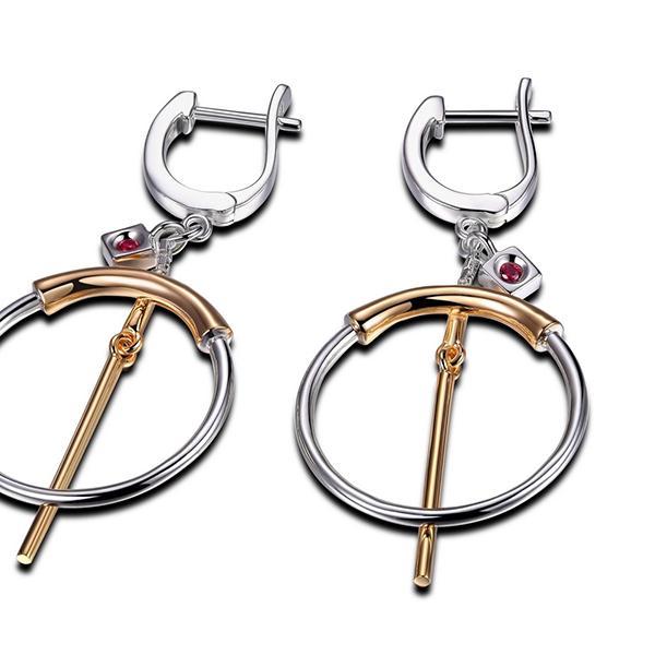 ER2LC1UA0-2T Sterling Silver Medium Circle and Bar Two Tone Clasp Earrings